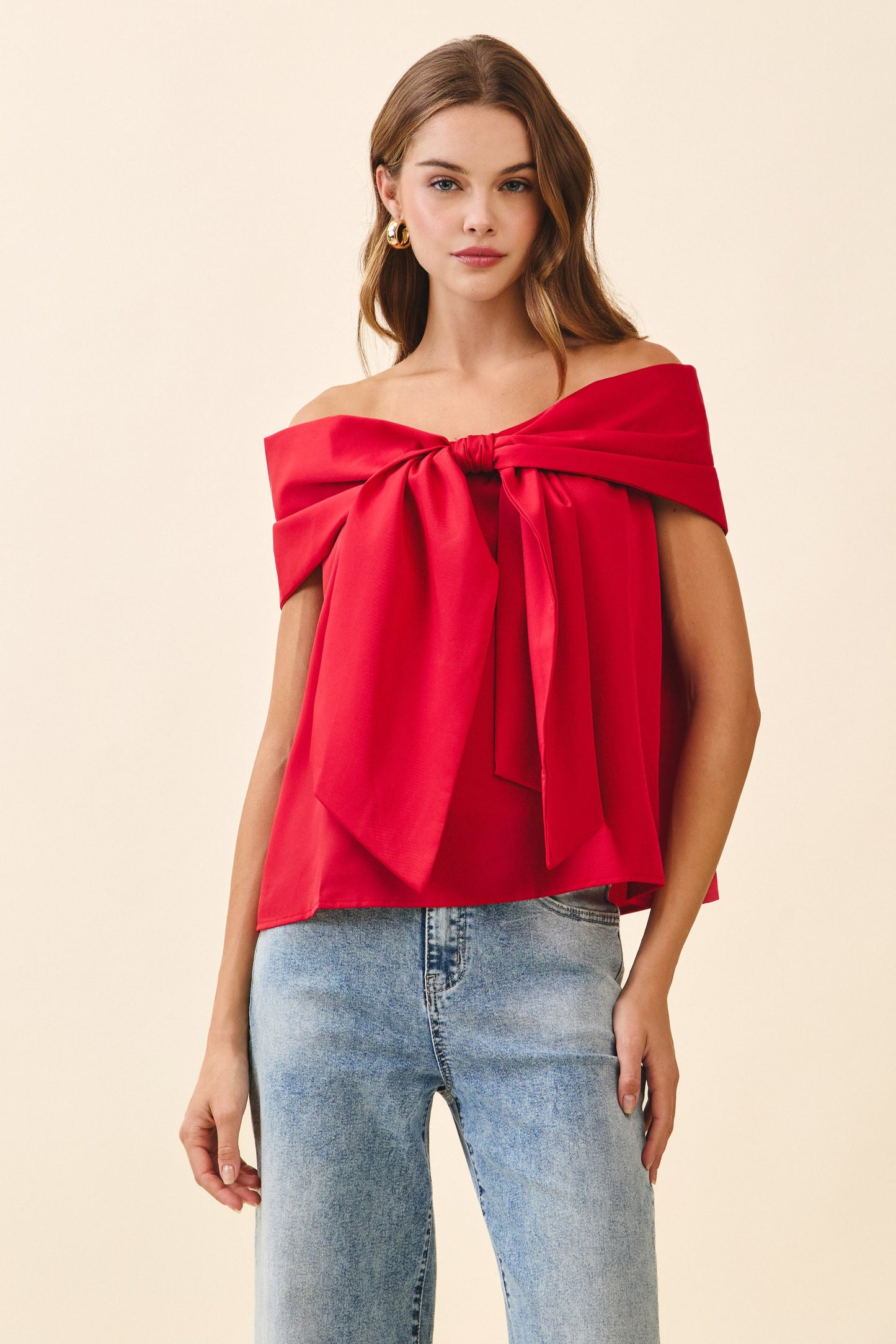 Bow Accented Off The Shoulder Top