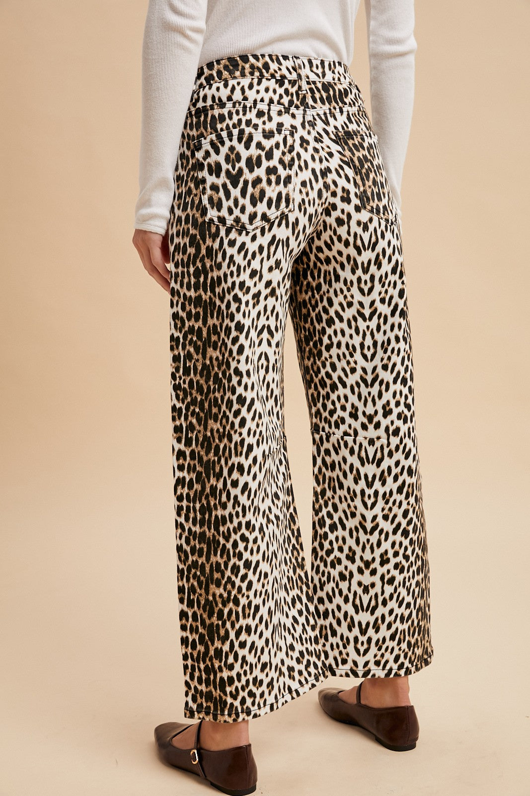Stretch Leopard Animal Printed Barrel Leg Jean