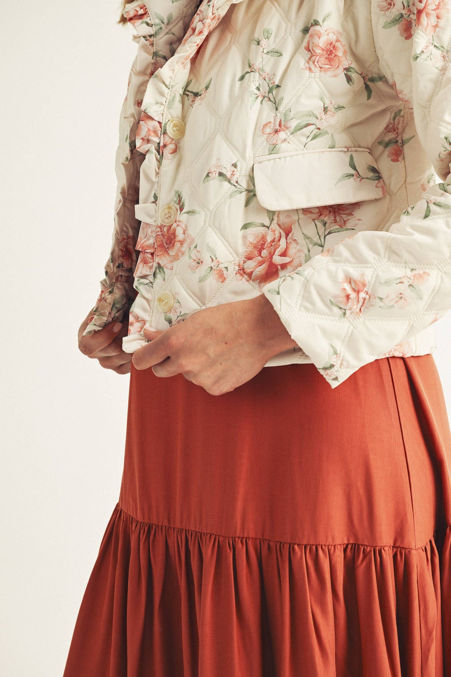 Rose Print Quilted Puff Jacket
