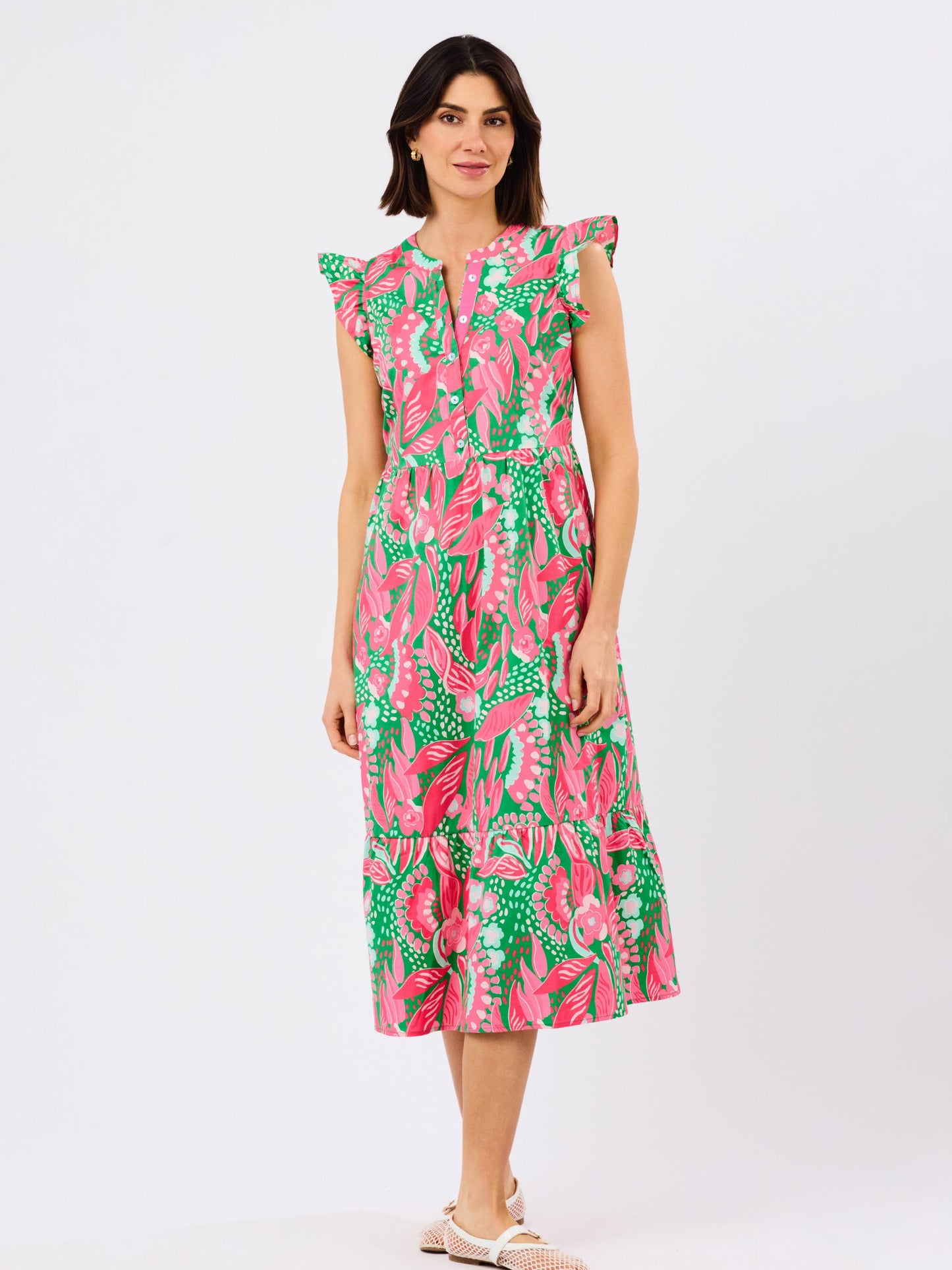 Riley Flutter Sleeve Dress | Canopy Gleam Green