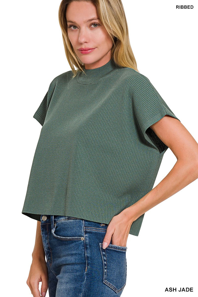 Mock Neck Short Sleeve Sweater