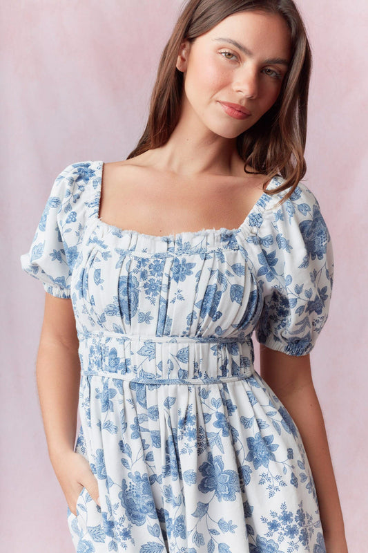 Floral Printed Twill Pleats Romper