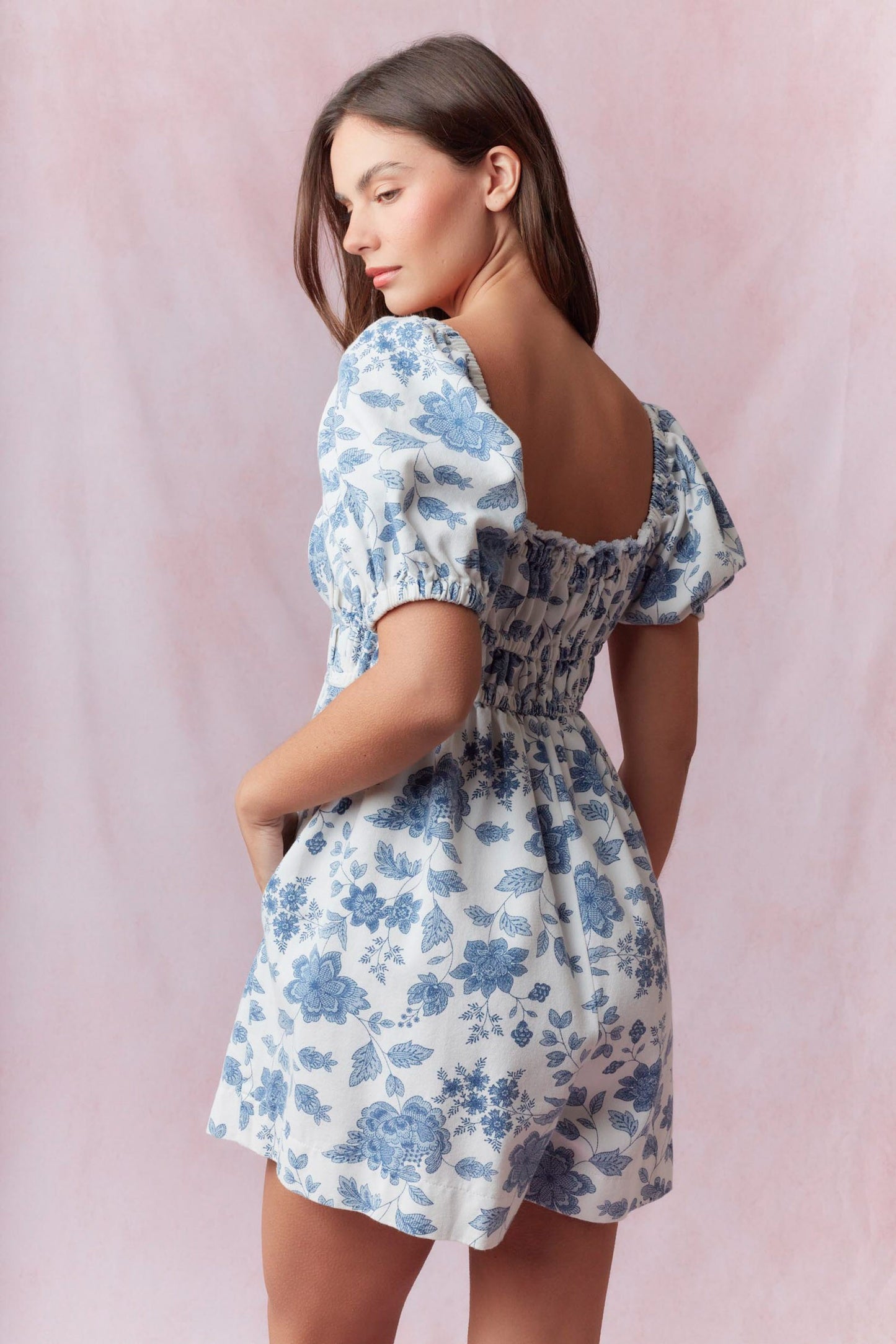 Floral Printed Twill Pleats Romper