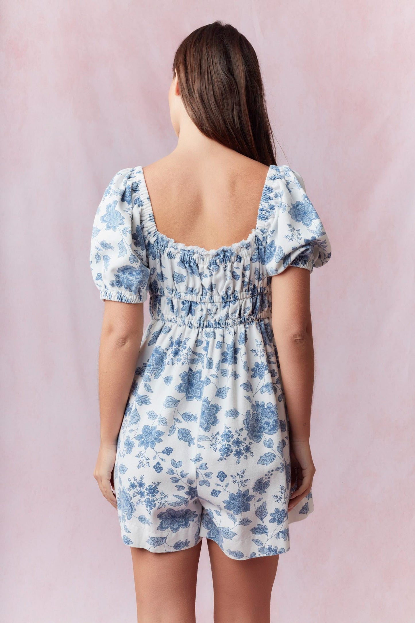Floral Printed Twill Pleats Romper