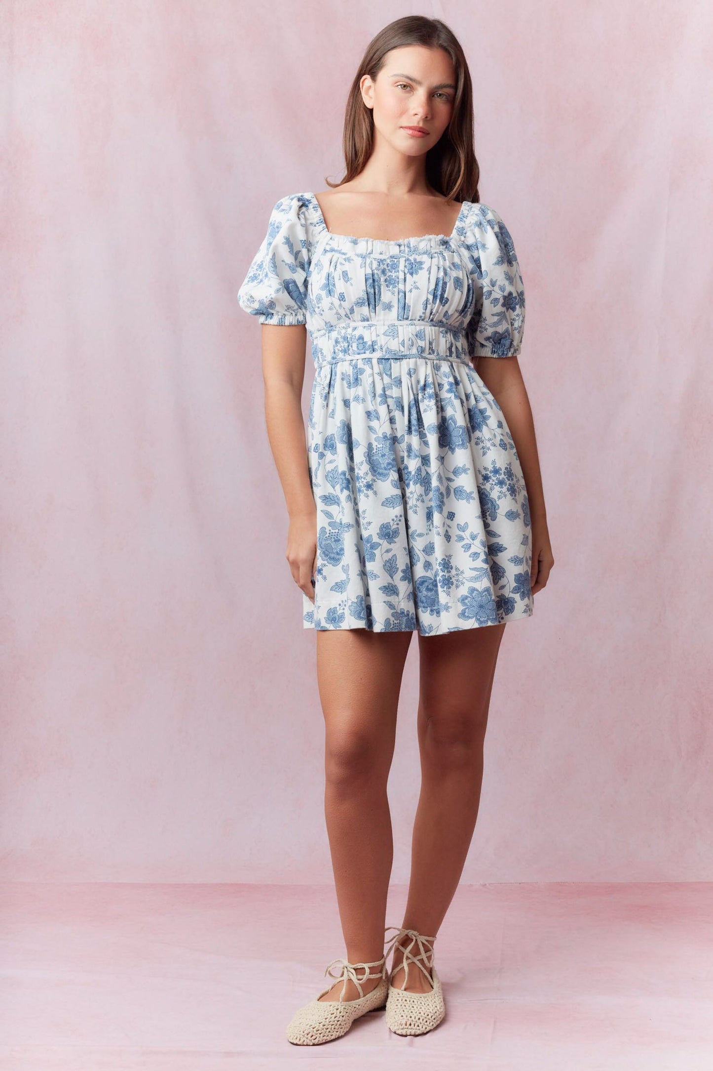 Floral Printed Twill Pleats Romper