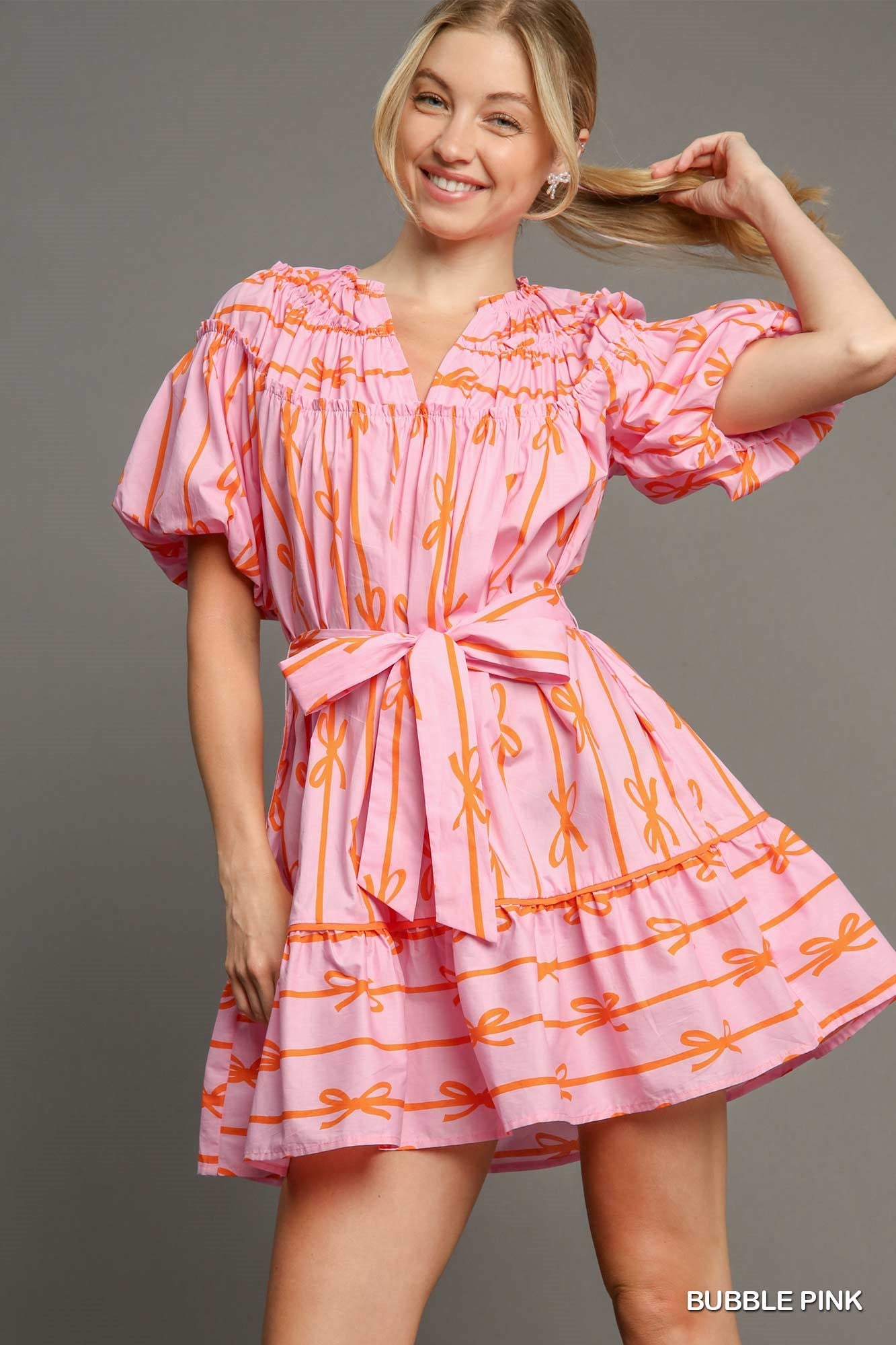 Ribbon Print Short Dress
