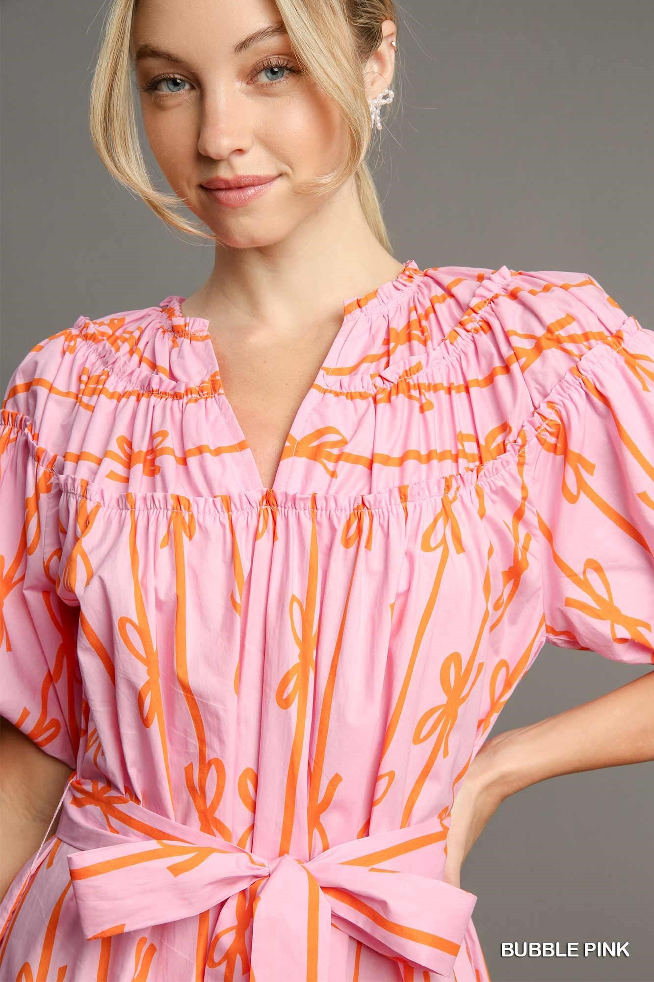 Ribbon Print Short Dress
