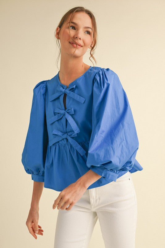 Bow Ties Peplum 3/4 Sleeves Top