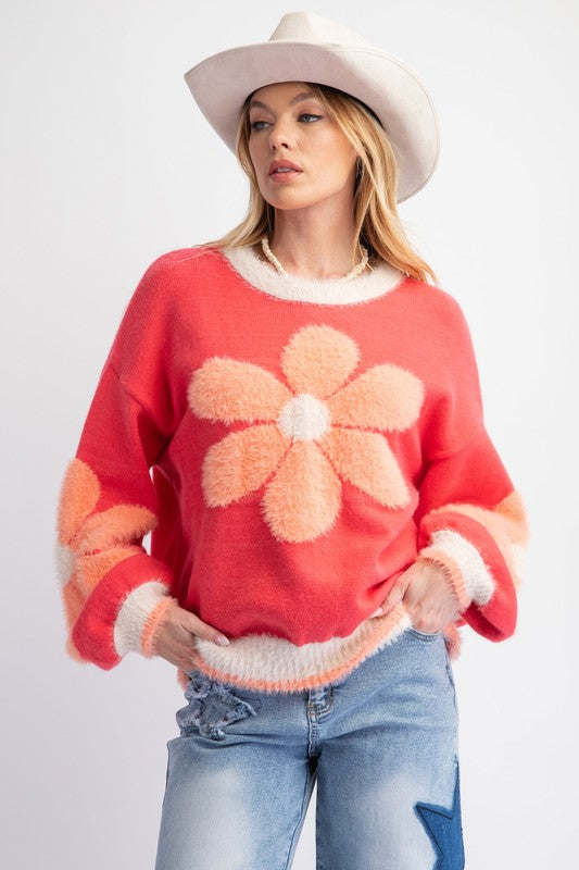 Daisy Pattern Knit Sweater Pullover