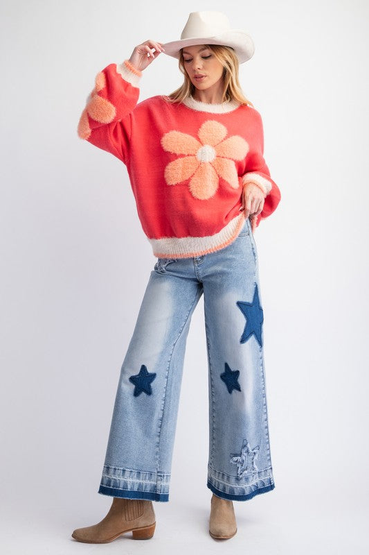 Daisy Pattern Knit Sweater Pullover
