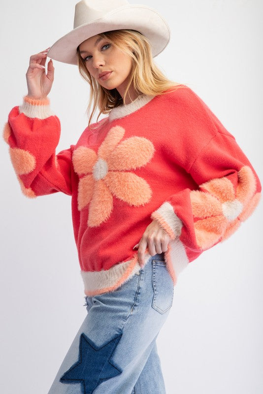 Daisy Pattern Knit Sweater Pullover