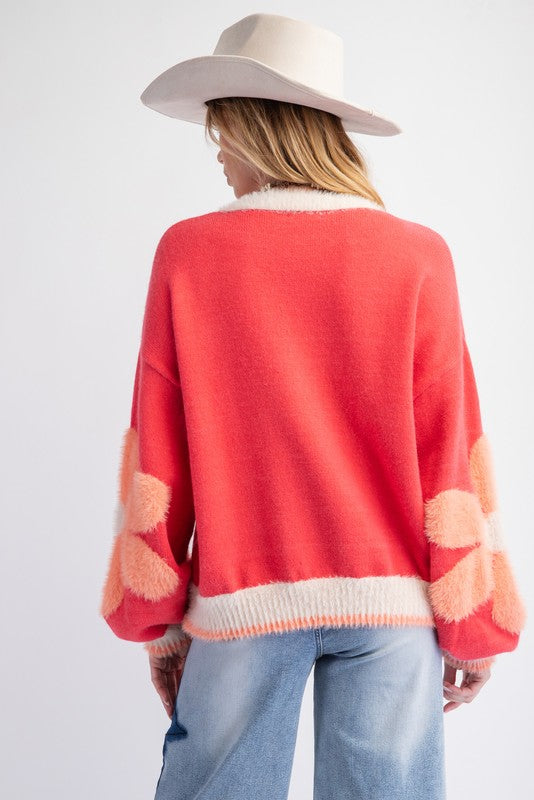 Daisy Pattern Knit Sweater Pullover