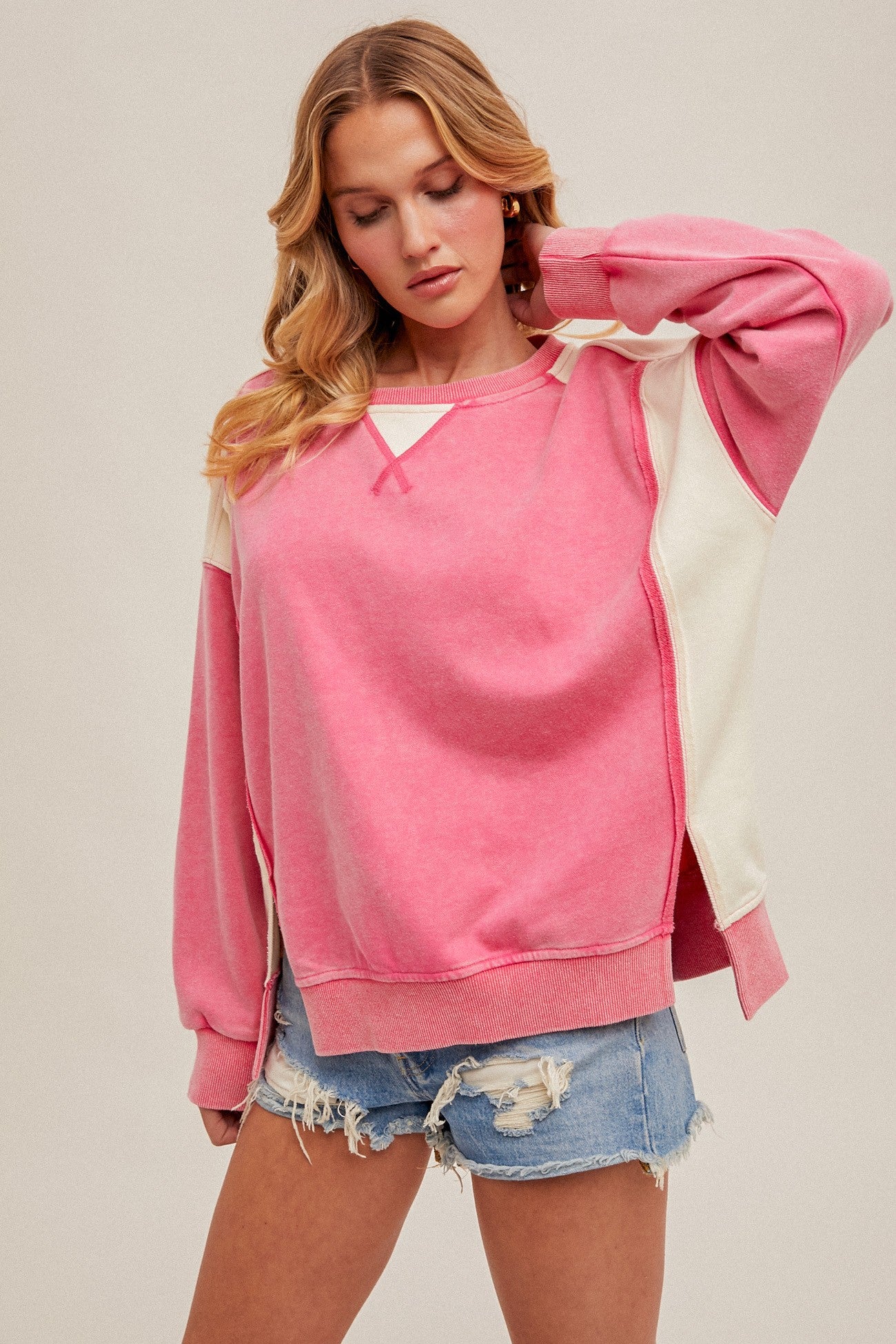 Color Block Oversized French Terry Sweatshirt