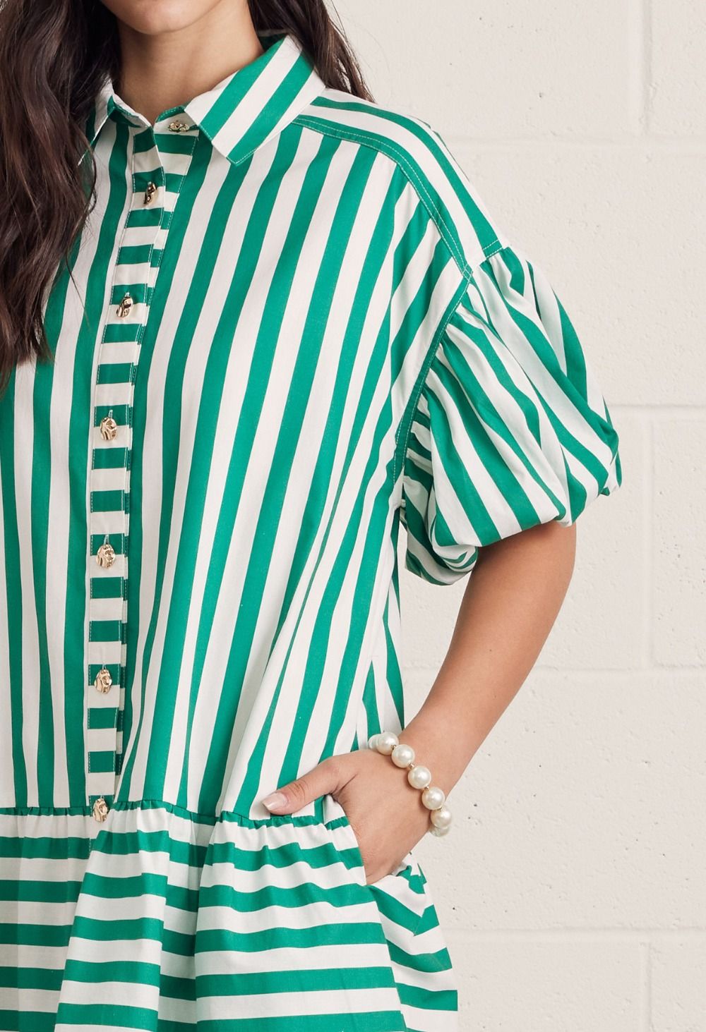 Striped Short Puff Sleeve Mini Dress