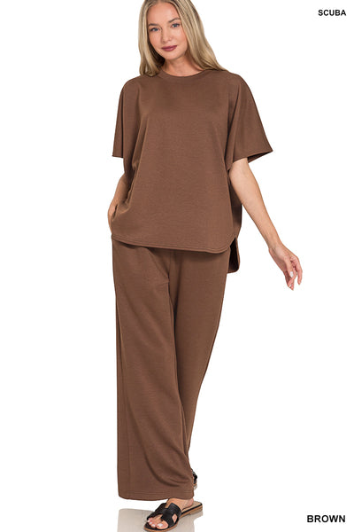 Scuba Curbed Hem Top & Pants Set