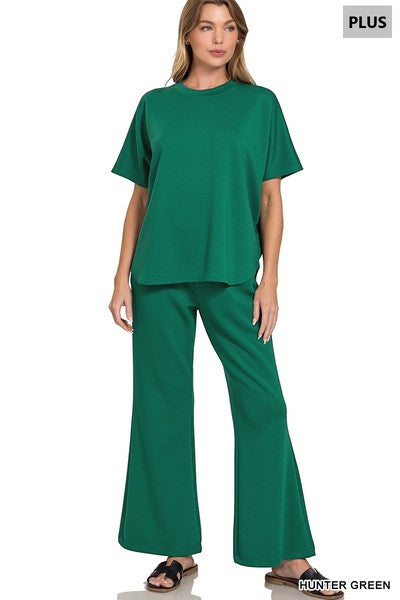Plus Scuba Curbed Hem Top & Pants Set