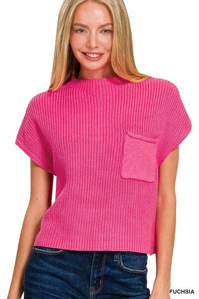 Mock Neck Short Sleeve Cropped Sweater
