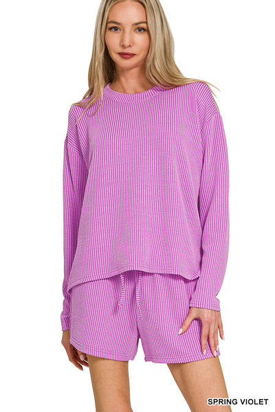 Raised Rib Long Sleeve Tee & Shorts Set