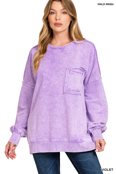 Halo Washed French Terry Exposed-Seam Sweatshirt