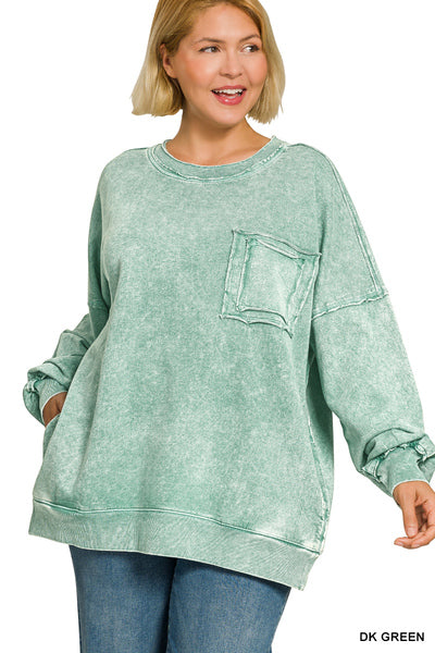 PLUS Halo Washed French Terry Exposed-Seam Sweatshirt