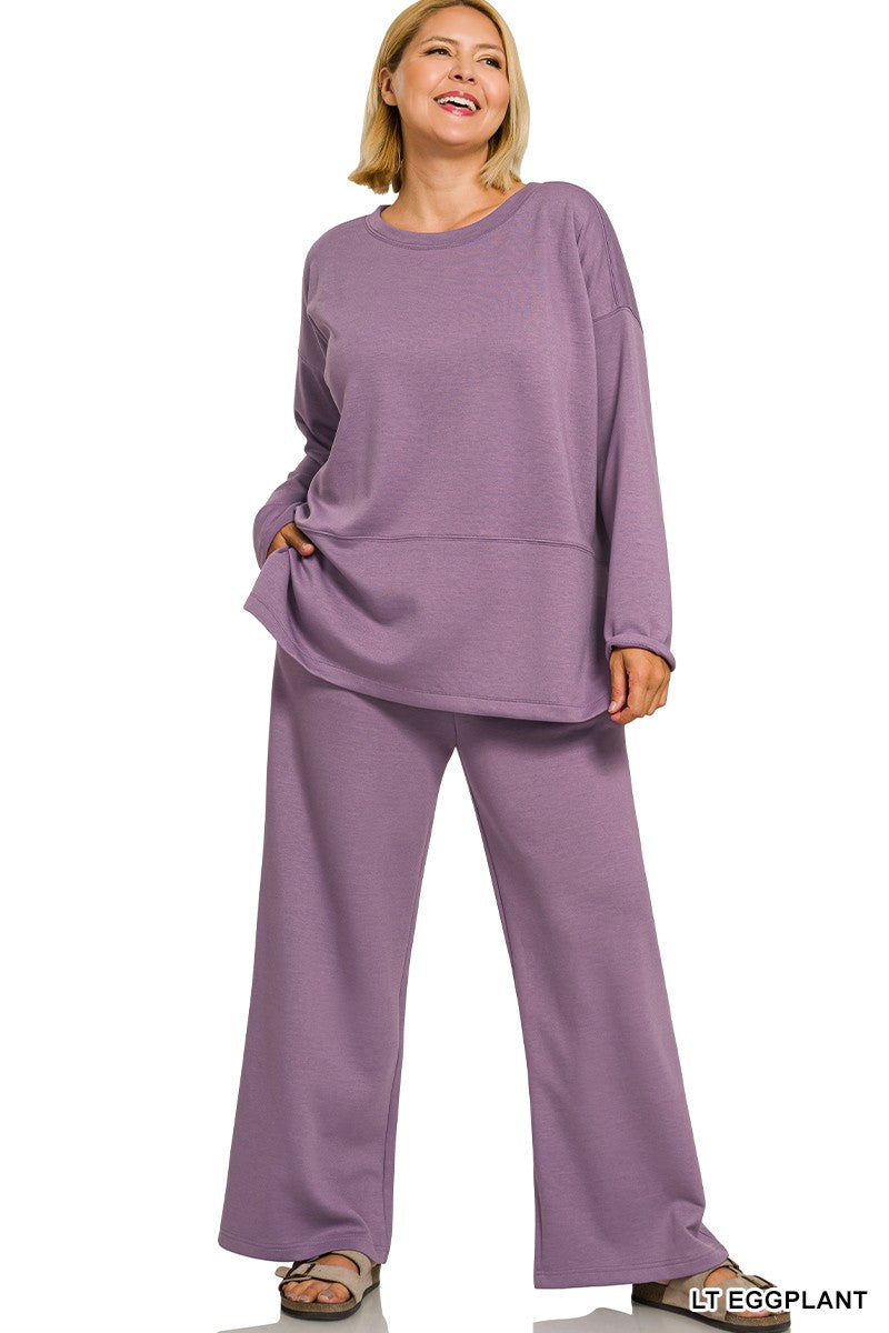 Plus Scuba Side Slit Top & Pants Set
