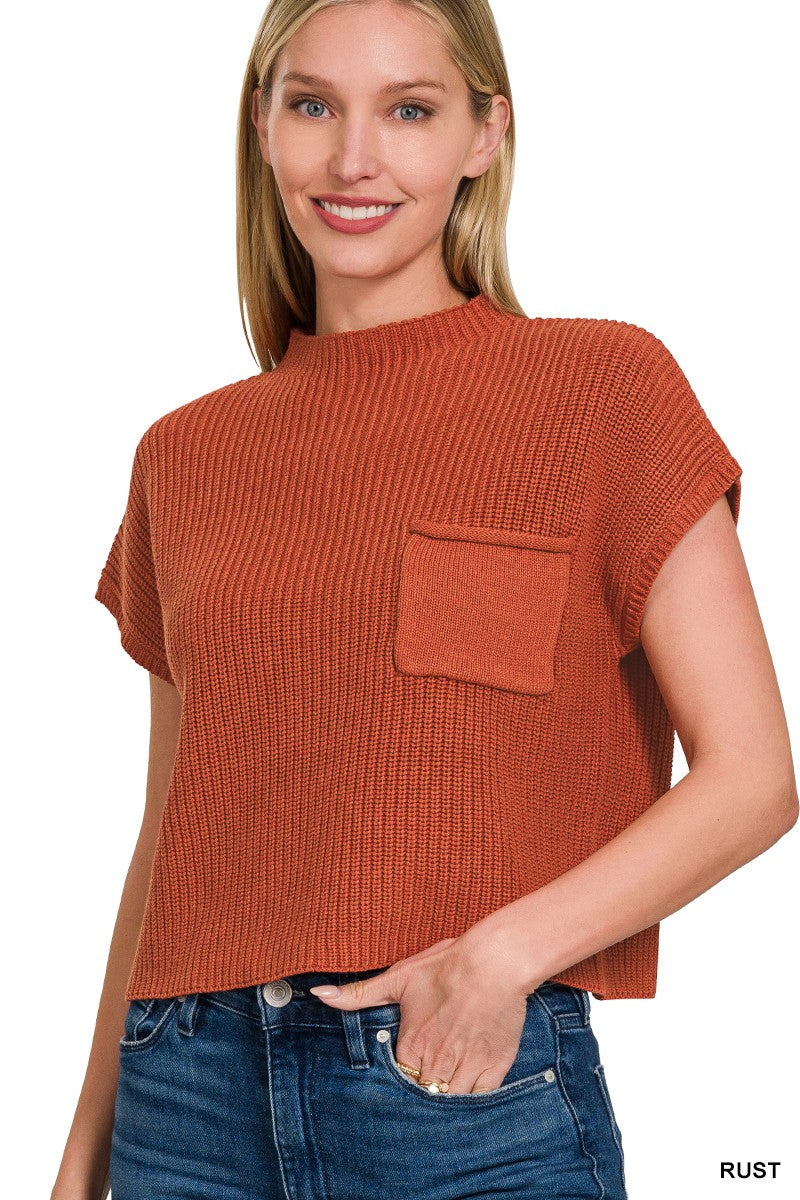 Mock Neck Short Sleeve Cropped Sweater