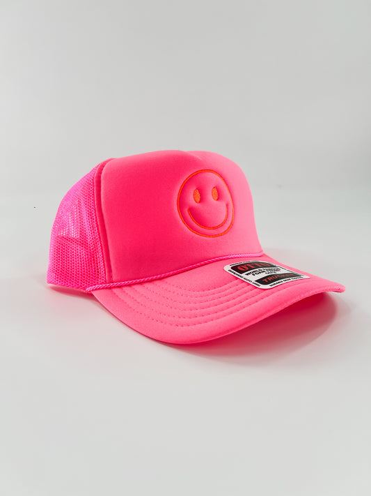 Hot Pink Smiley Foam Trucker Hat