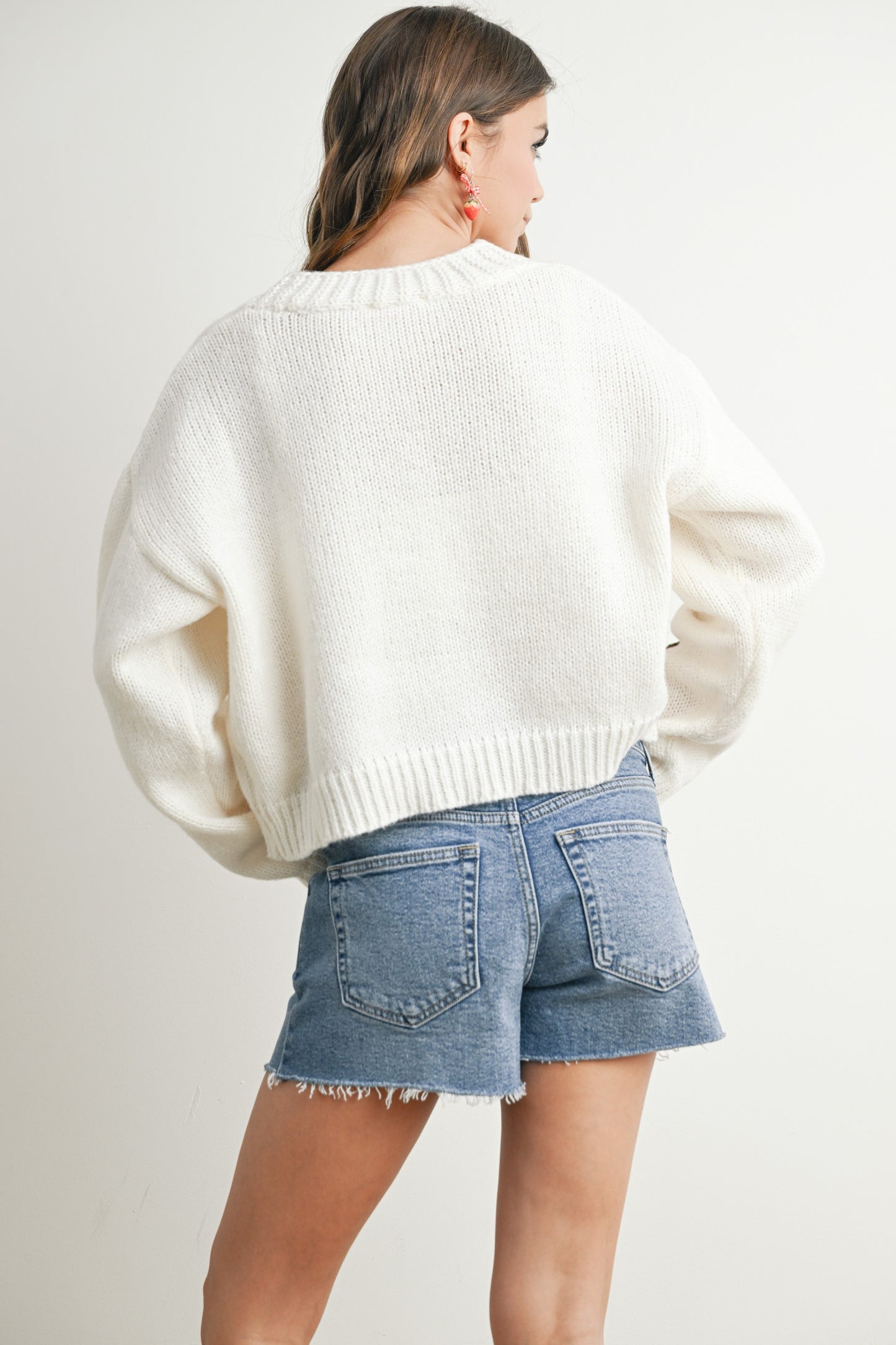 Strawberry Embroidered Cropped Cardigan