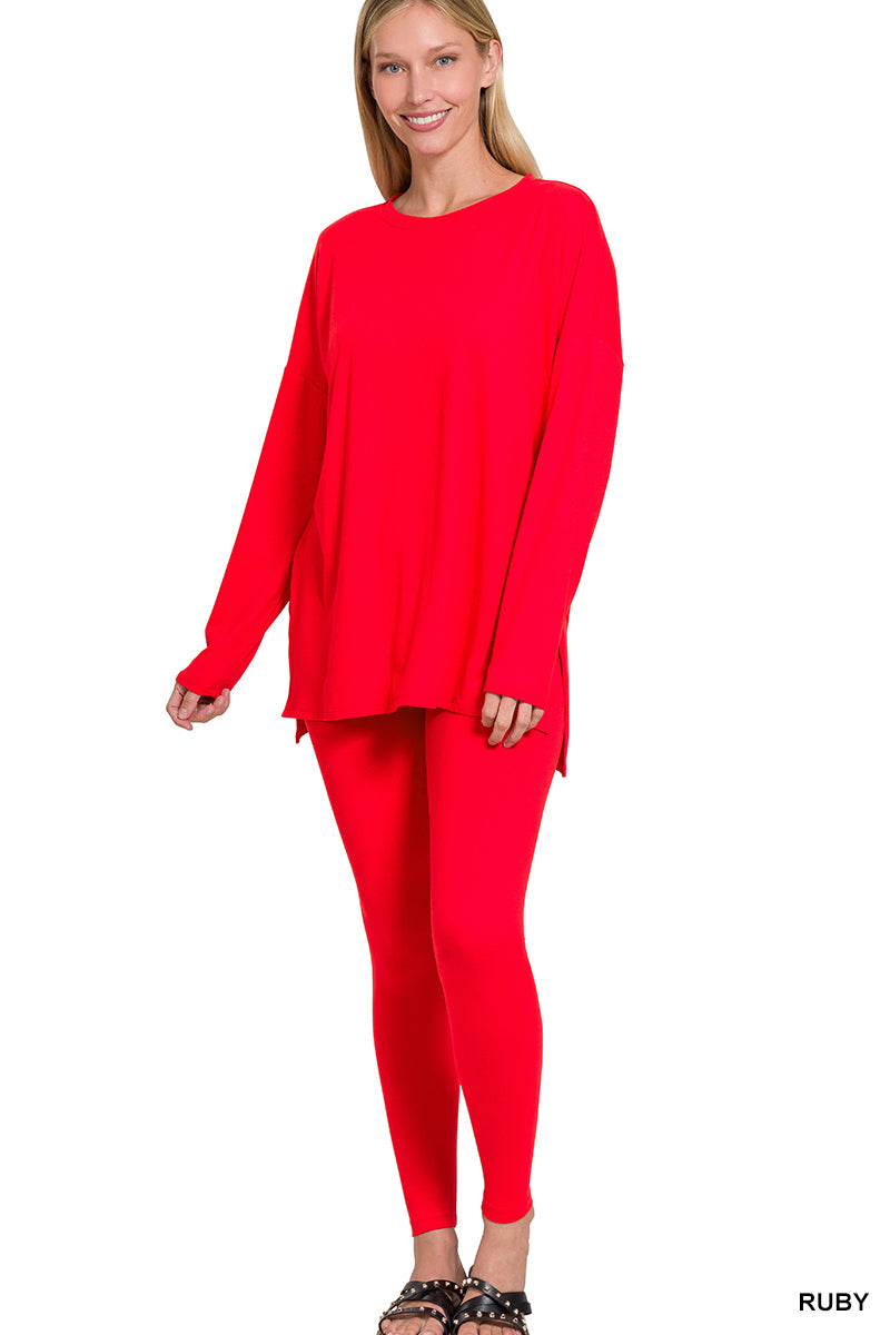 Brushed DTY Microfiber Loungewear Set - Ruby