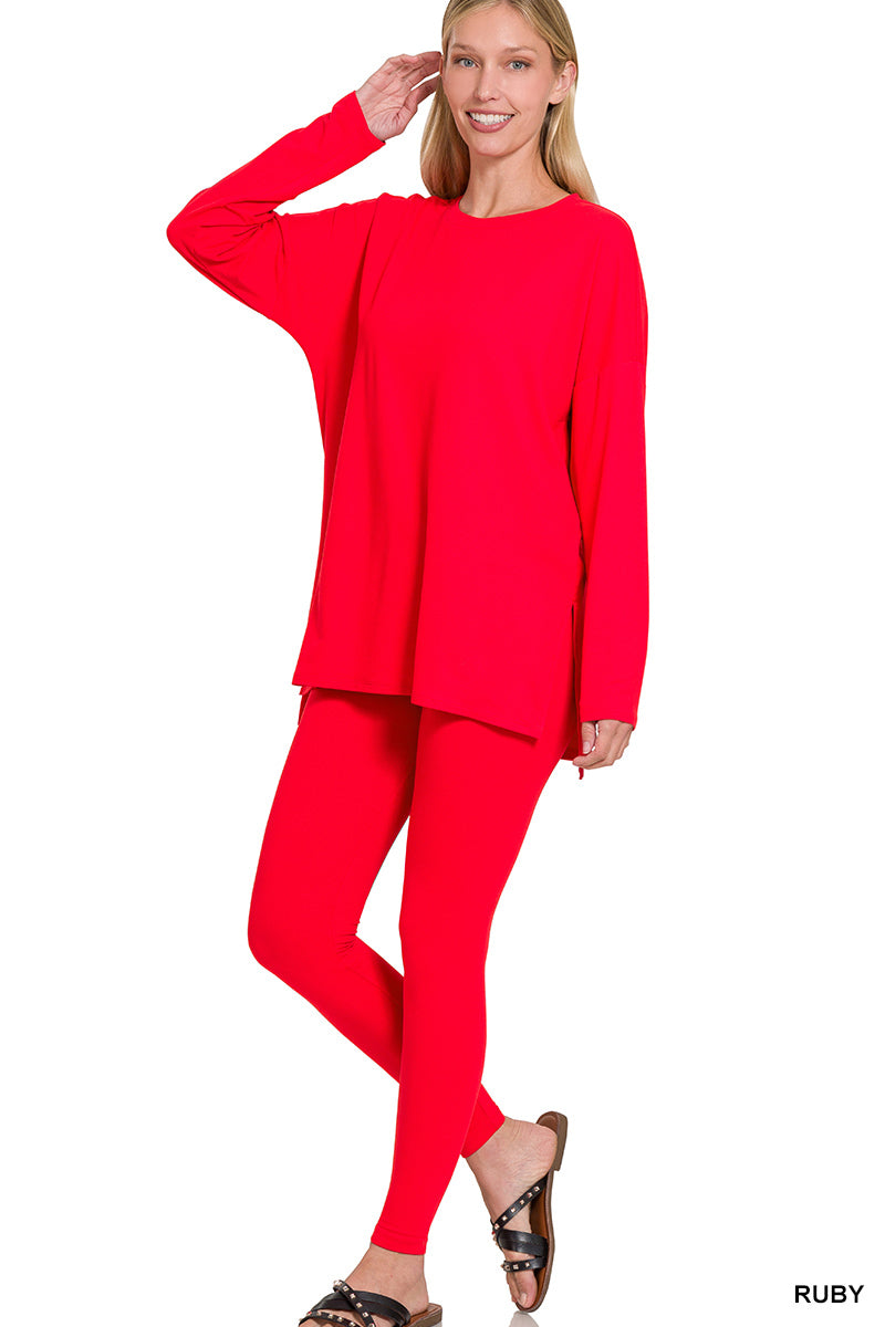 Brushed DTY Microfiber Loungewear Set - Ruby