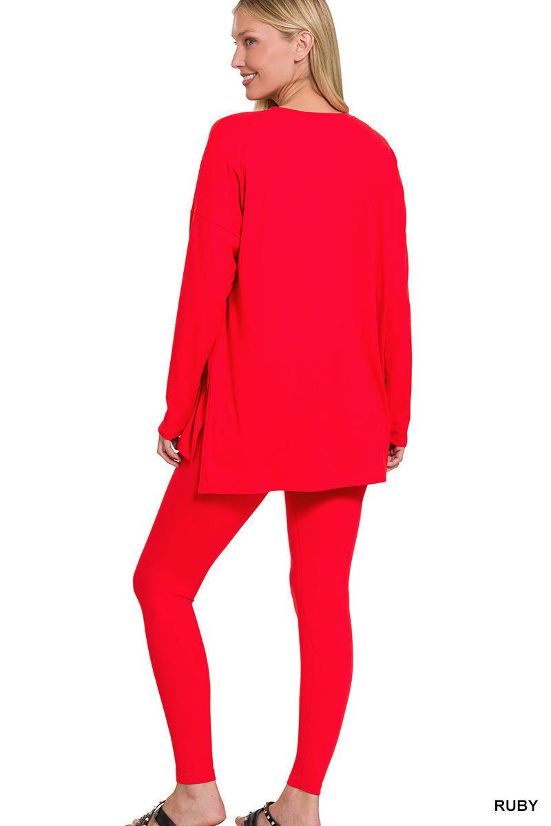 Brushed DTY Microfiber Loungewear Set - Ruby