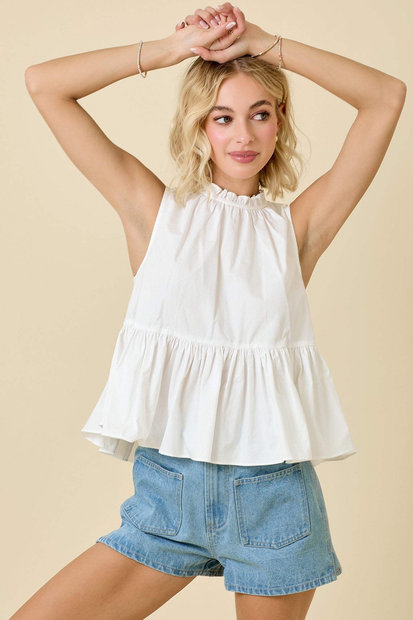 Poplin Top with Ruffles