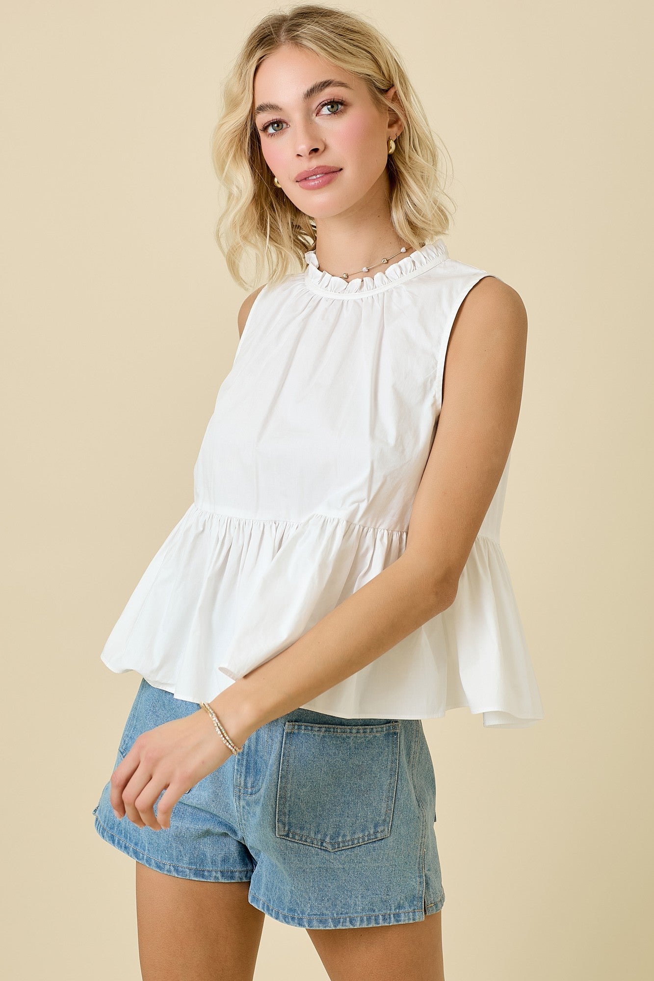 Poplin Top with Ruffles