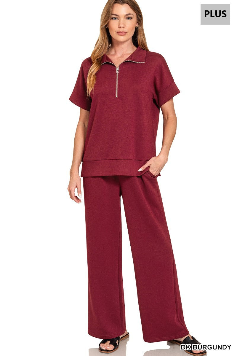 Plus High Neck Half Zip Top & Pants Set
