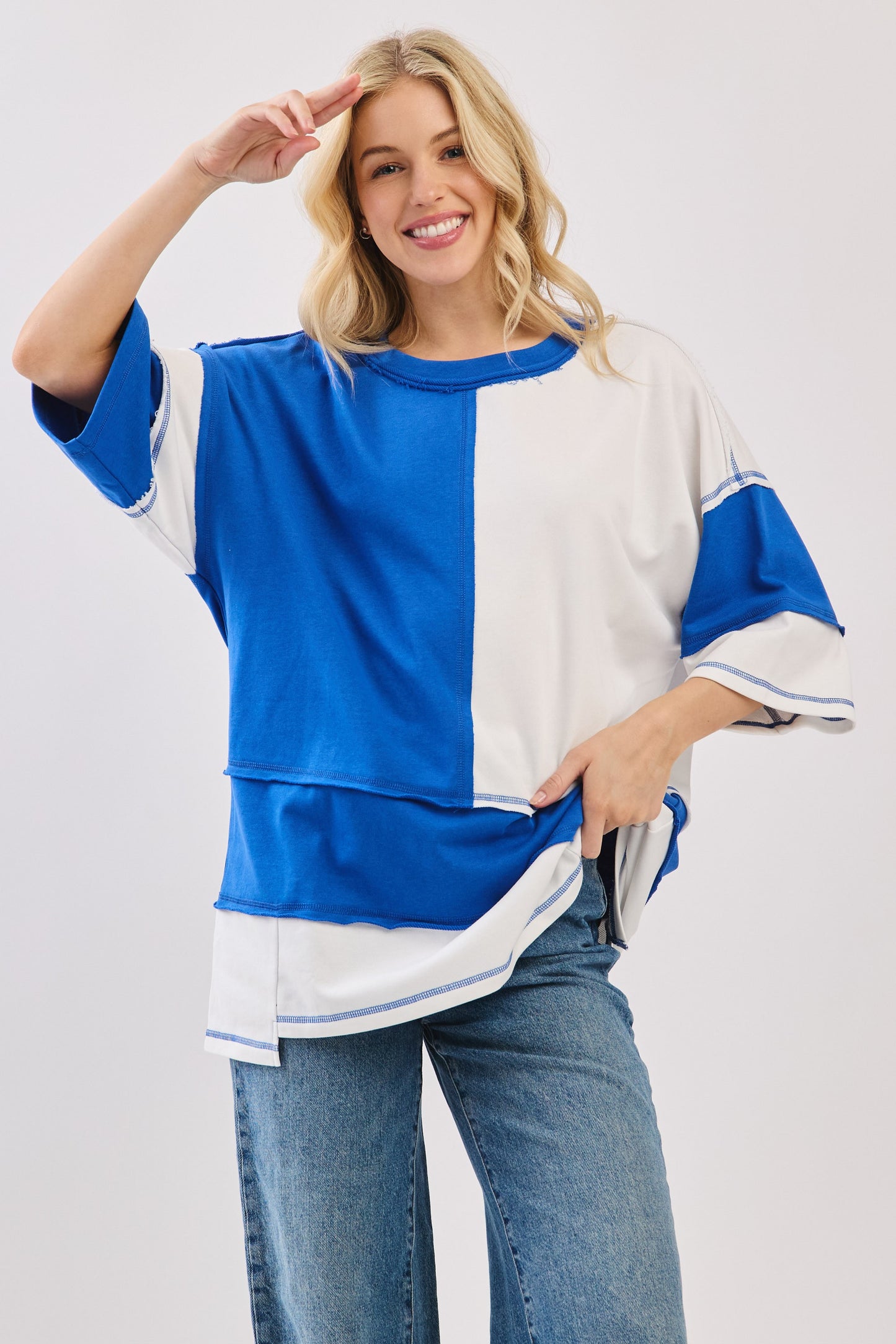 Oversized Color Block Game Day Tee - Royal Blue