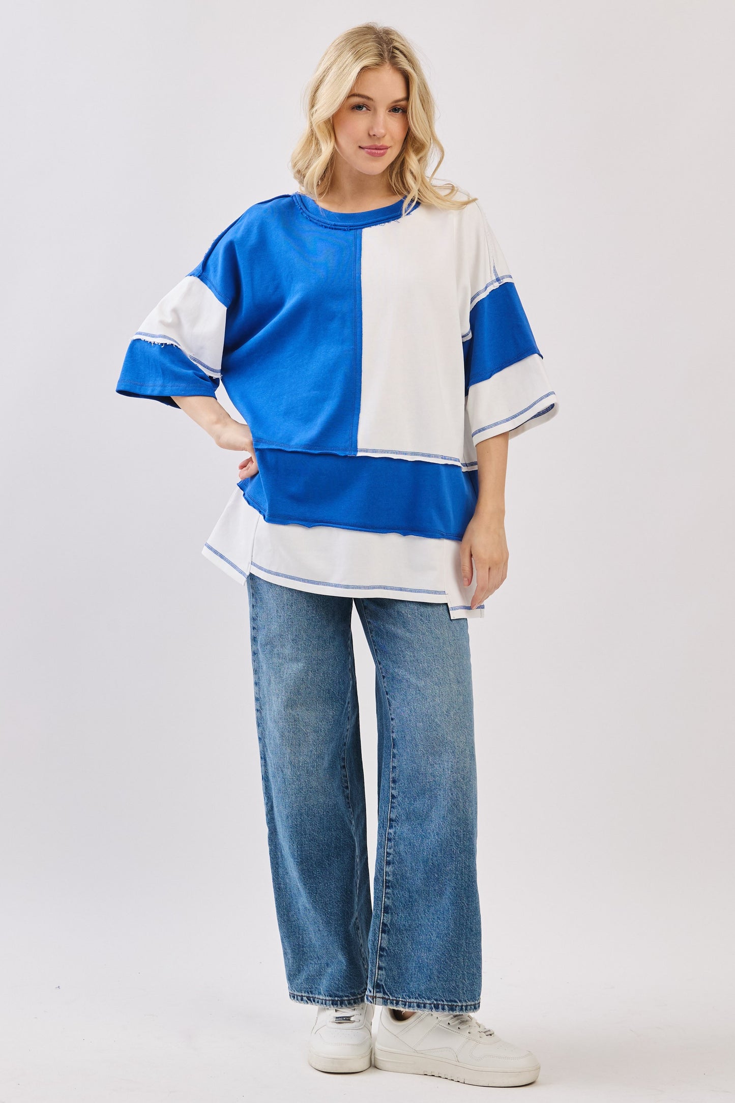 Oversized Color Block Game Day Tee - Royal Blue