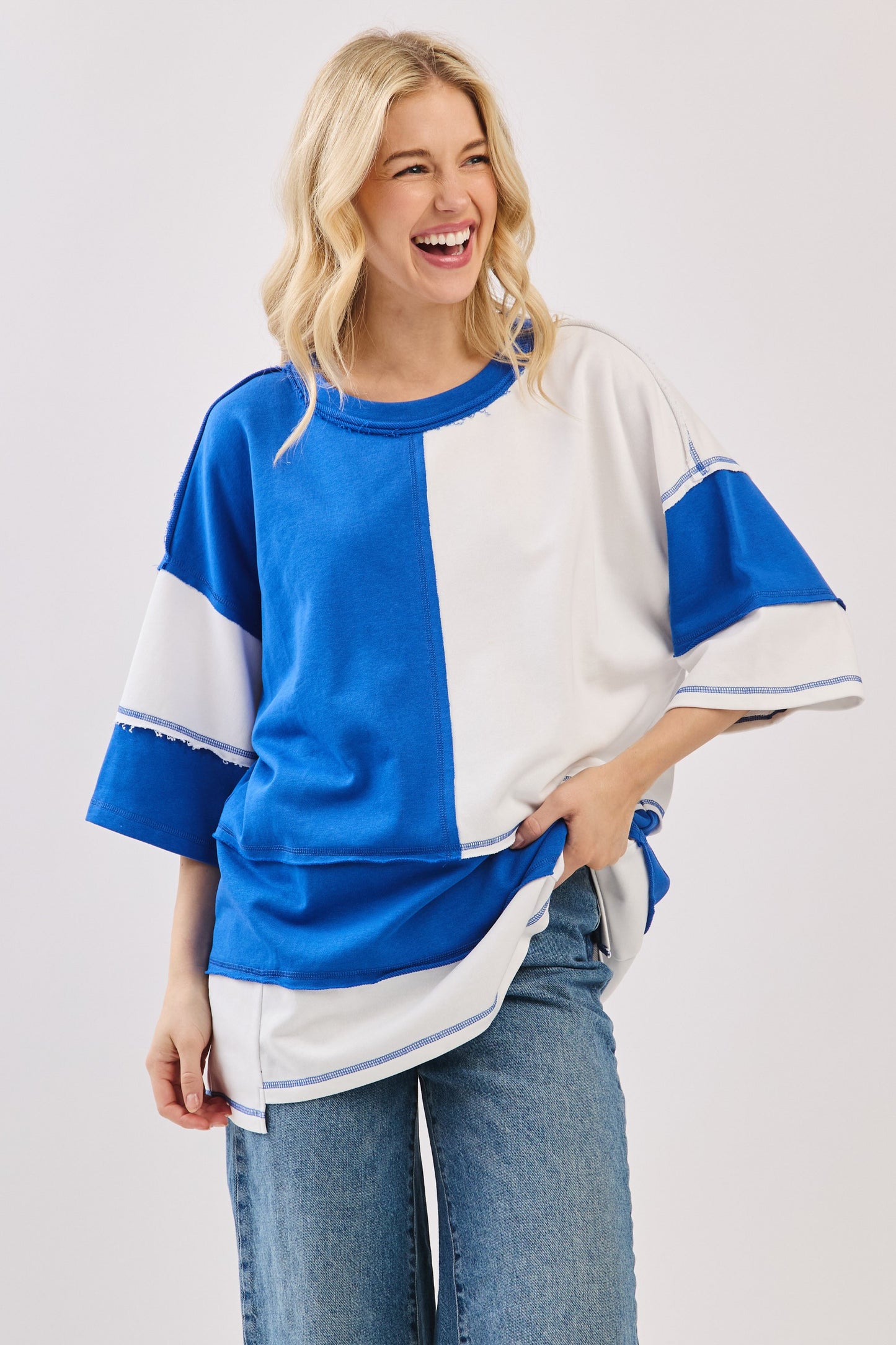 Oversized Color Block Game Day Tee - Royal Blue
