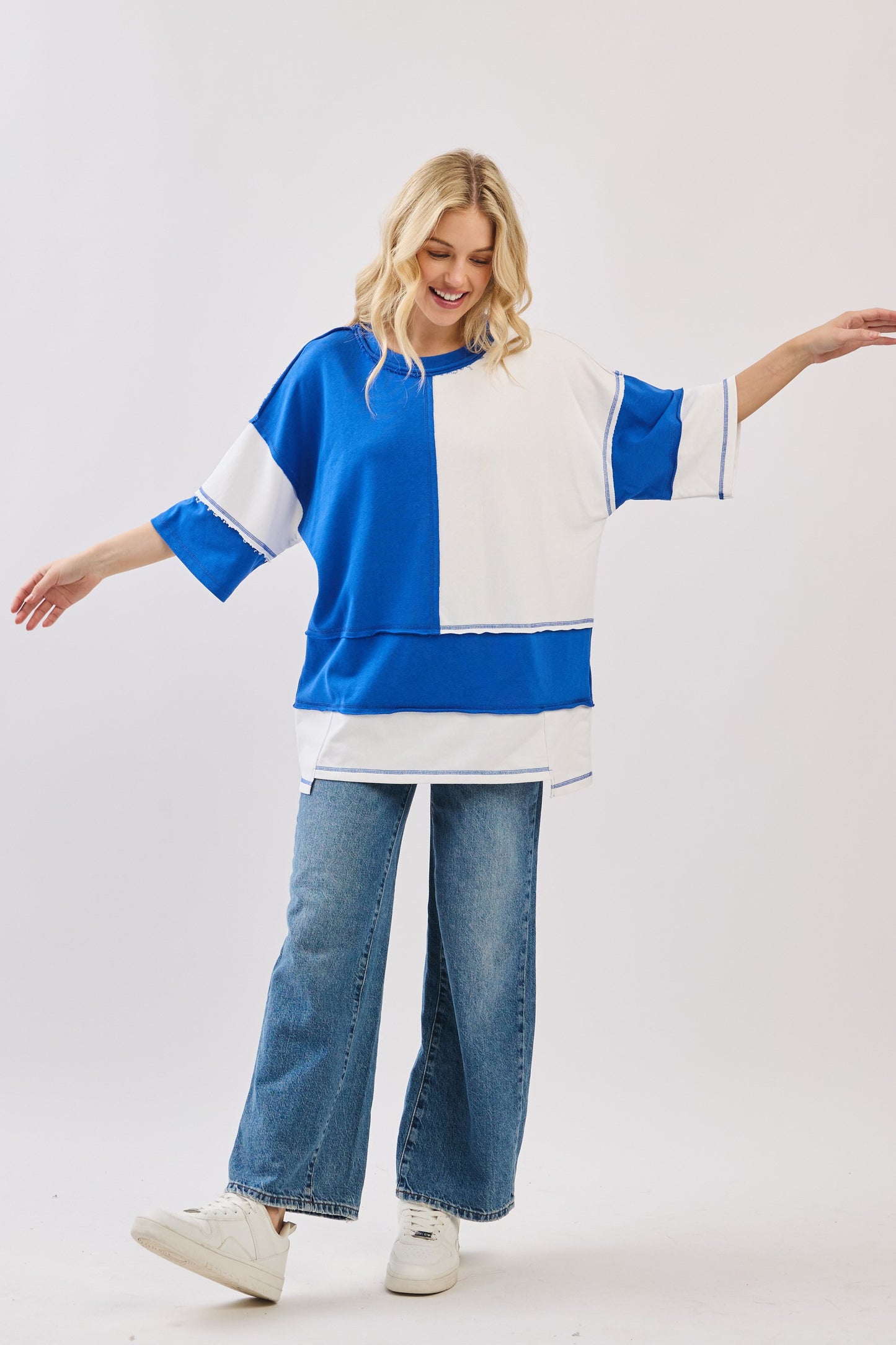 Oversized Color Block Game Day Tee - Royal Blue