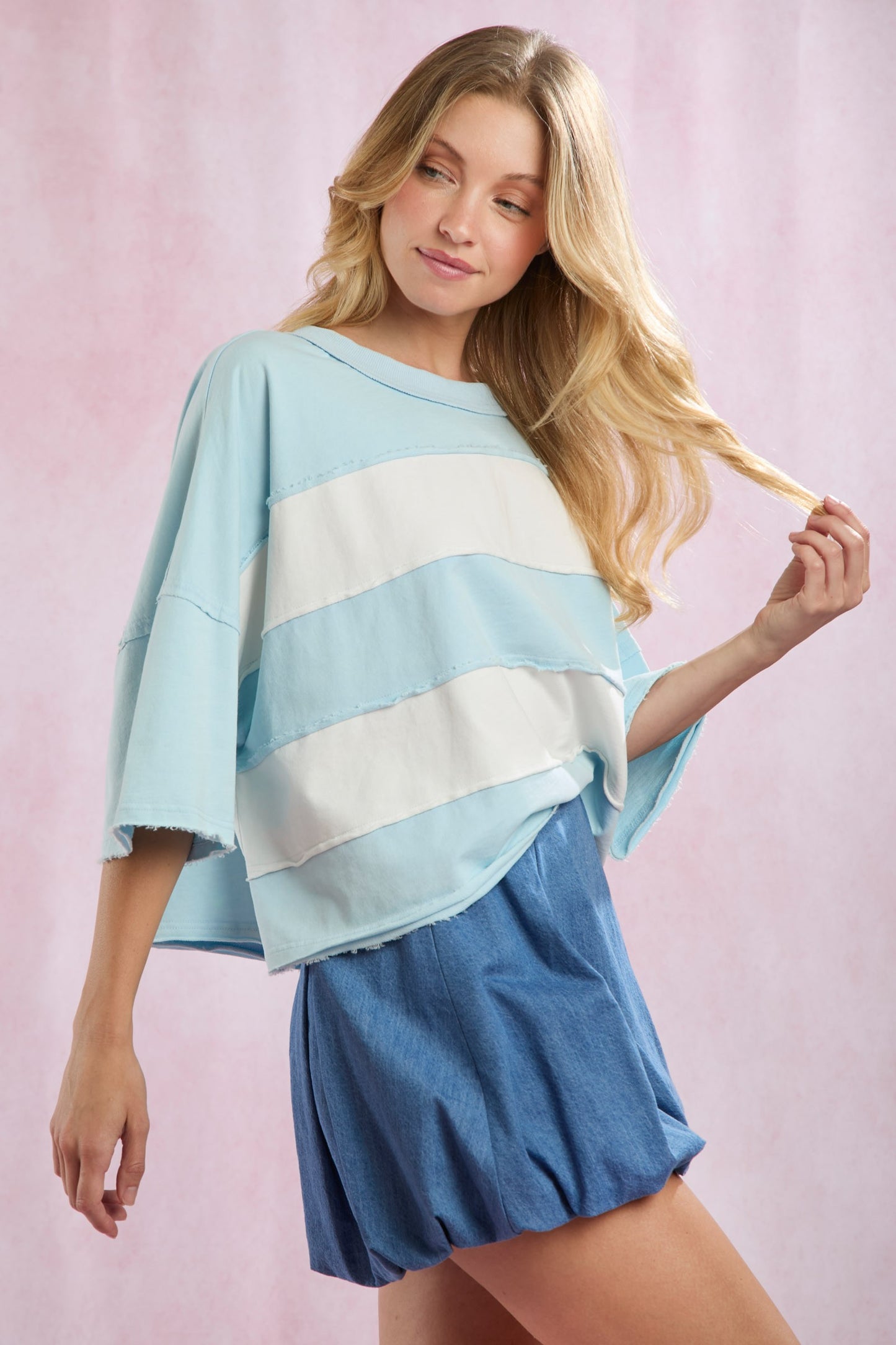 Cut Edge Color Blocked Washed Tee
