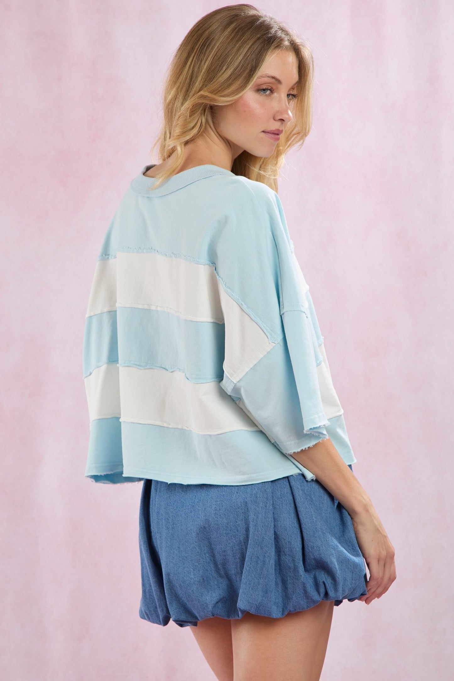 Cut Edge Color Blocked Washed Tee