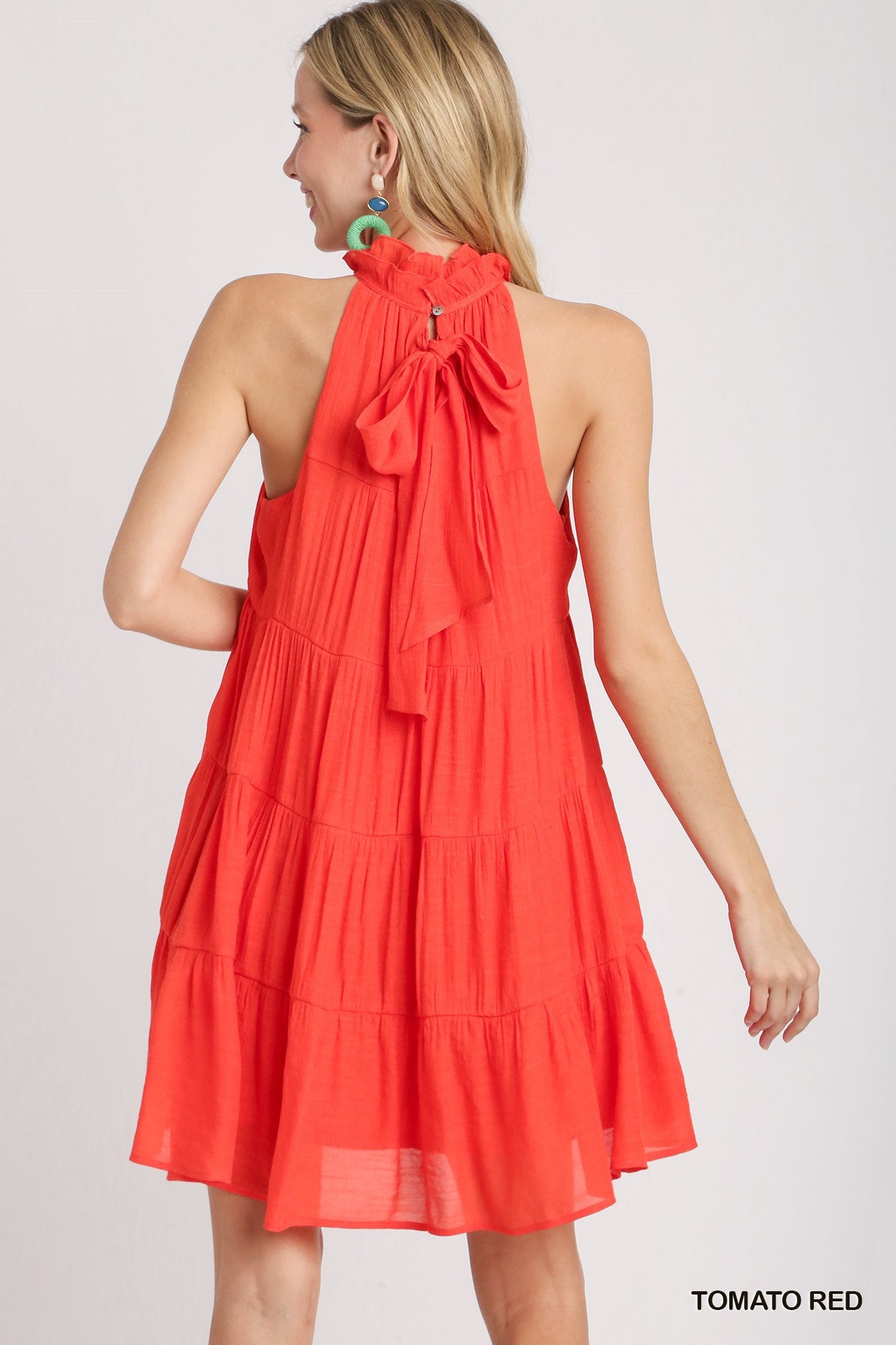 Sleeveless Halter Neck Tiered Dress