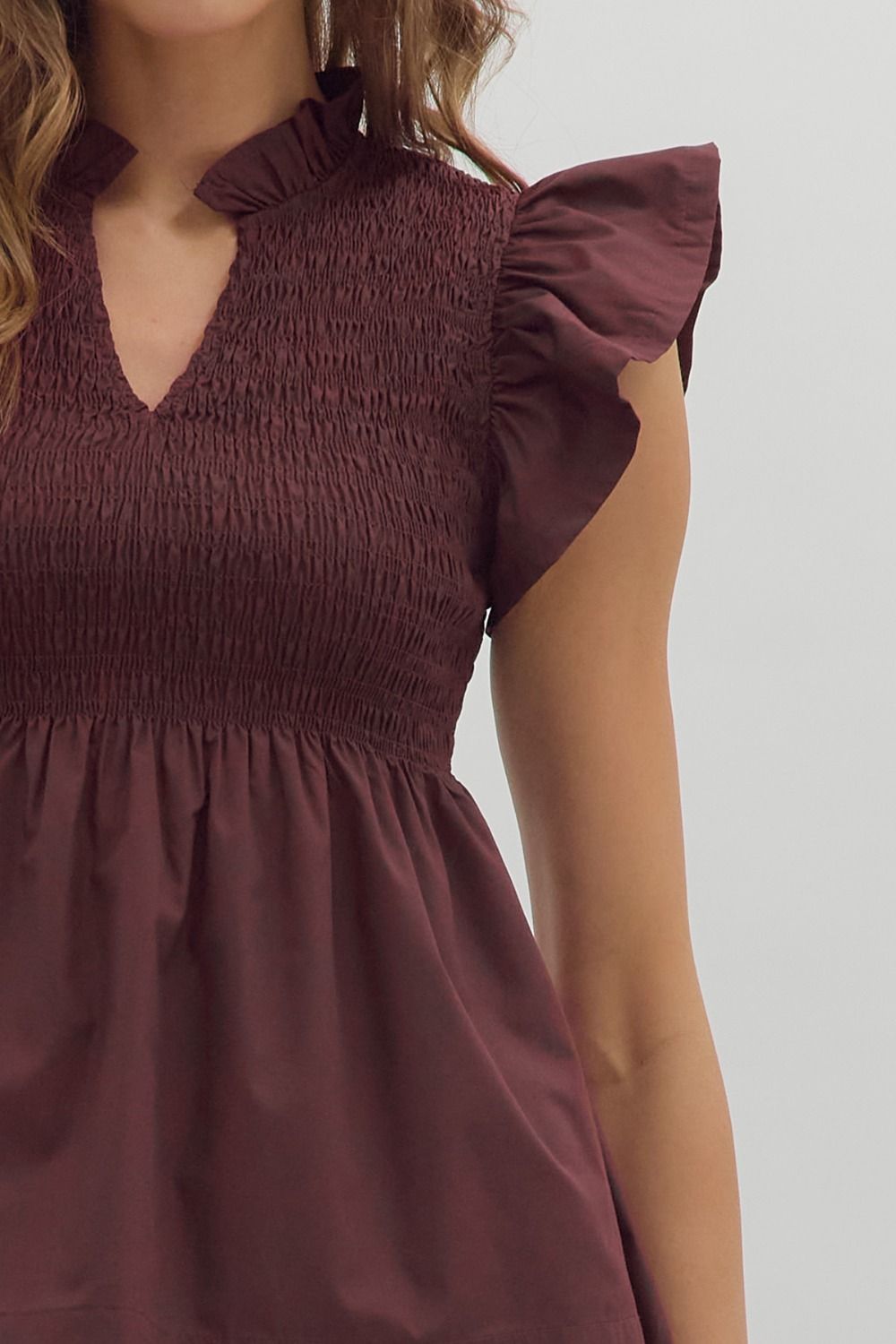 Flutter Sleeve Peplum Top - Wine