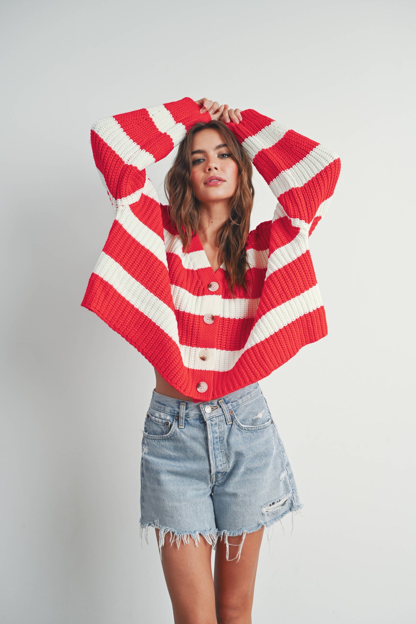 Striped V-Neck Cardigan with Buttons