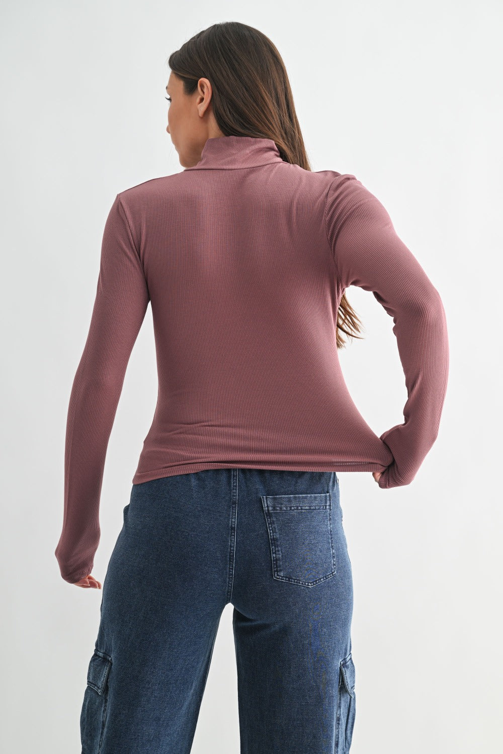 Micro Ribbed Long Sleeve Turtleneck - Rose Taupe