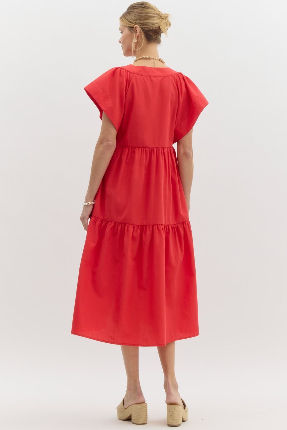 Tiered Midi Dress with Flutter Sleeves