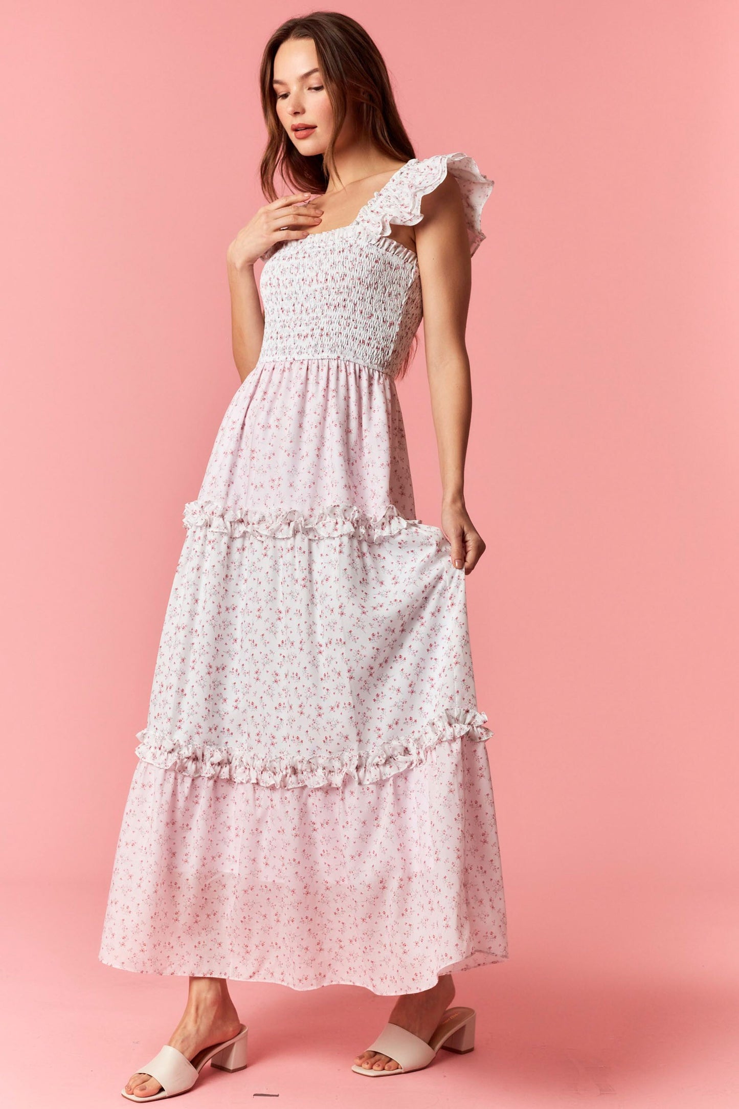 Ditsy Floral Smocked Top Tiered Maxi Dress