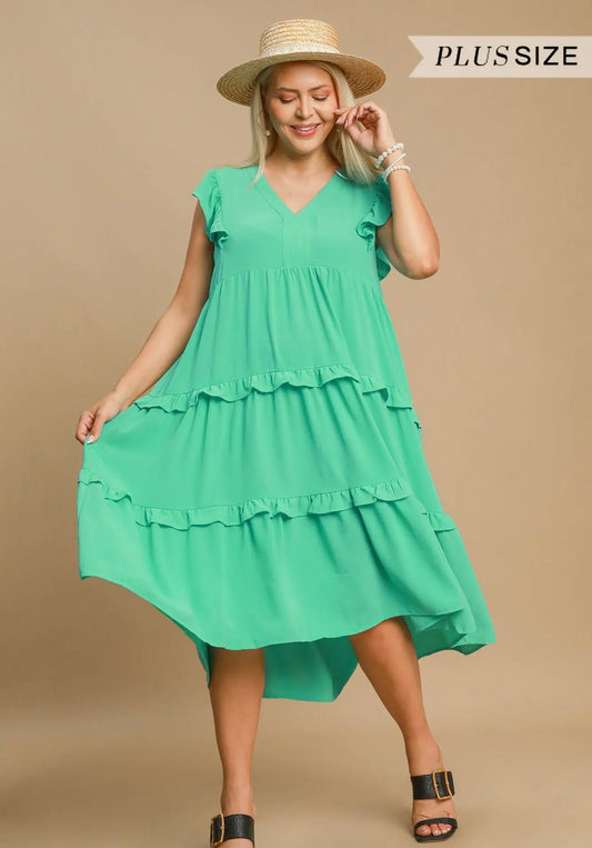 PLUS Emerald Ruffle Tiered Midi Dress