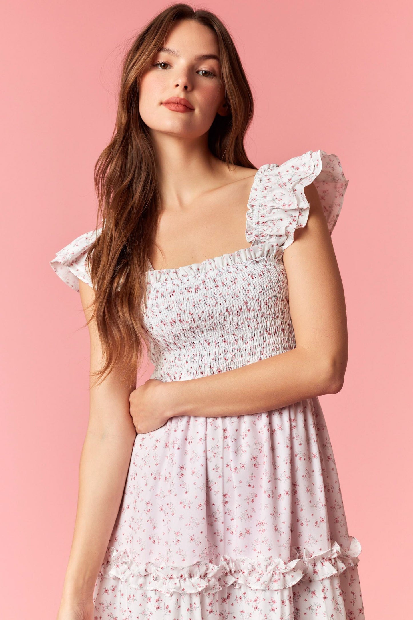 Ditsy Floral Smocked Top Tiered Maxi Dress