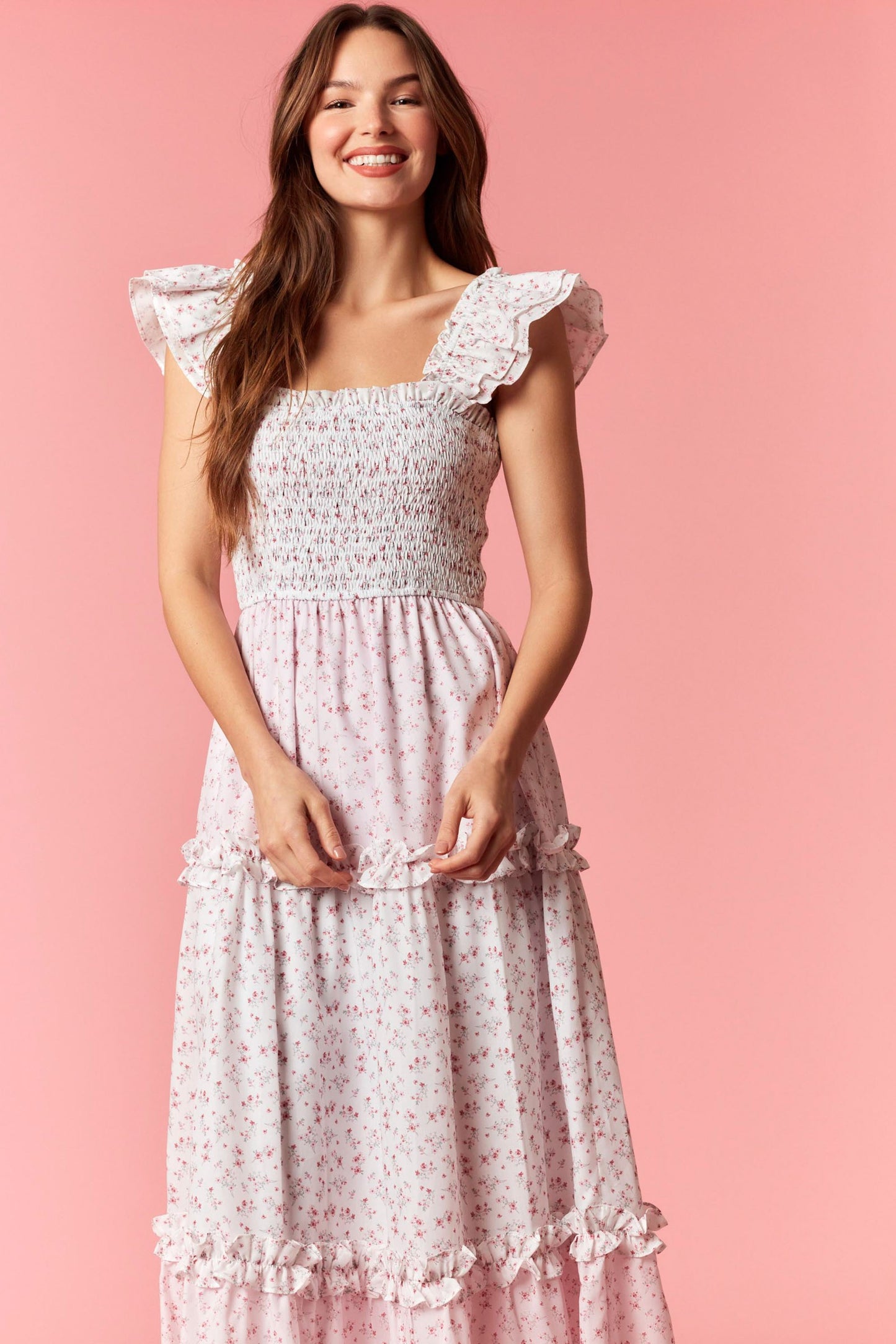 Ditsy Floral Smocked Top Tiered Maxi Dress