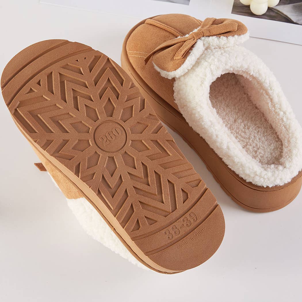 Cozy Faux Fur Lined Bow Indoor Slippers
